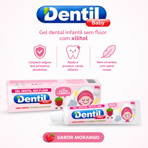 Gel dental sem flúor com Xilitol e Camomila sabor Morango 50g - Linha Infantil