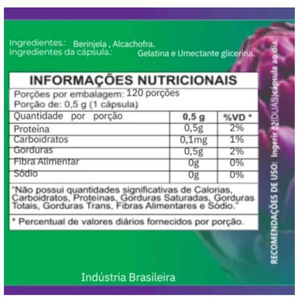 Berinjela Alcachofra diurética fígado 120 cáps - Imagem 2