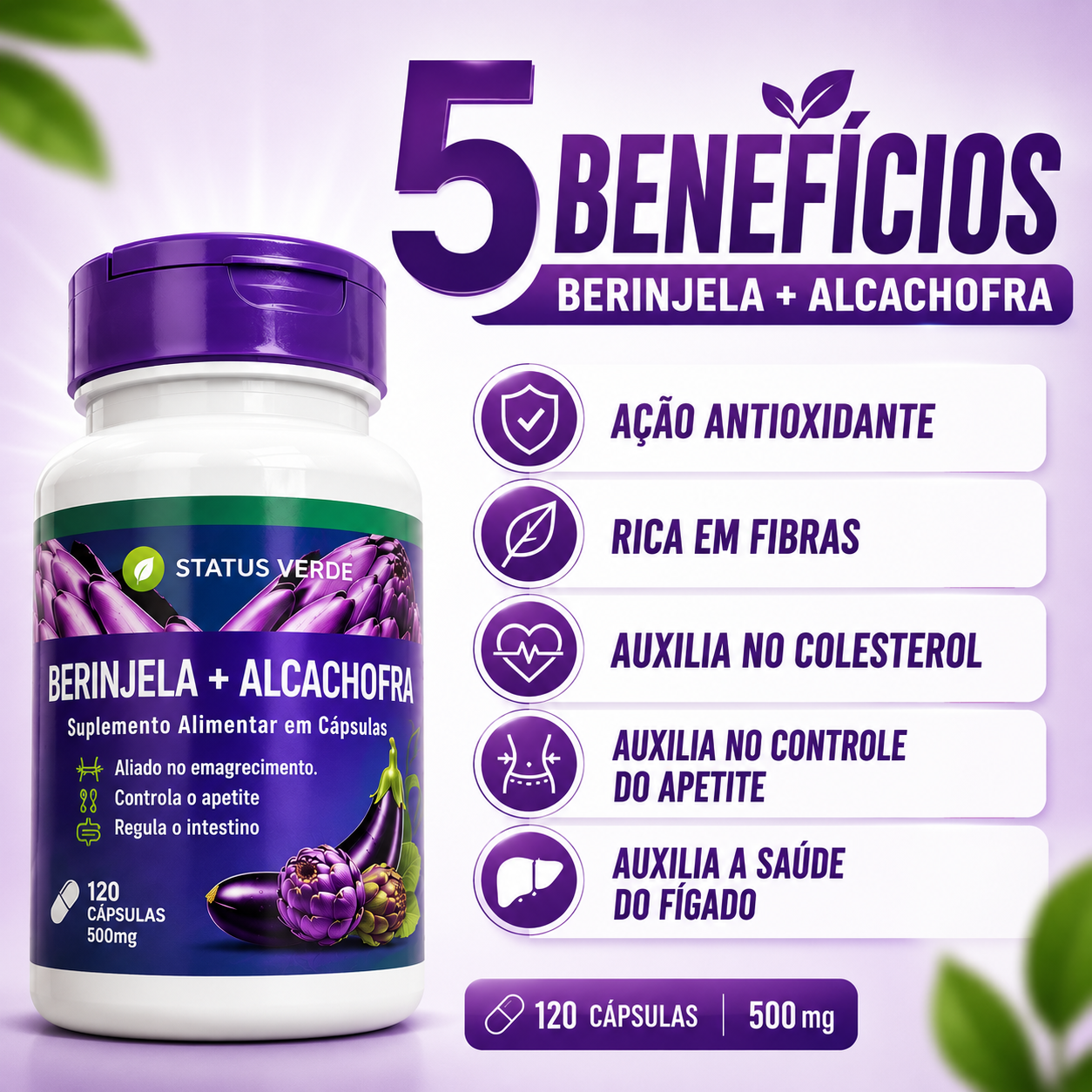 Berinjela Alcachofra diurética fígado 120 cáps