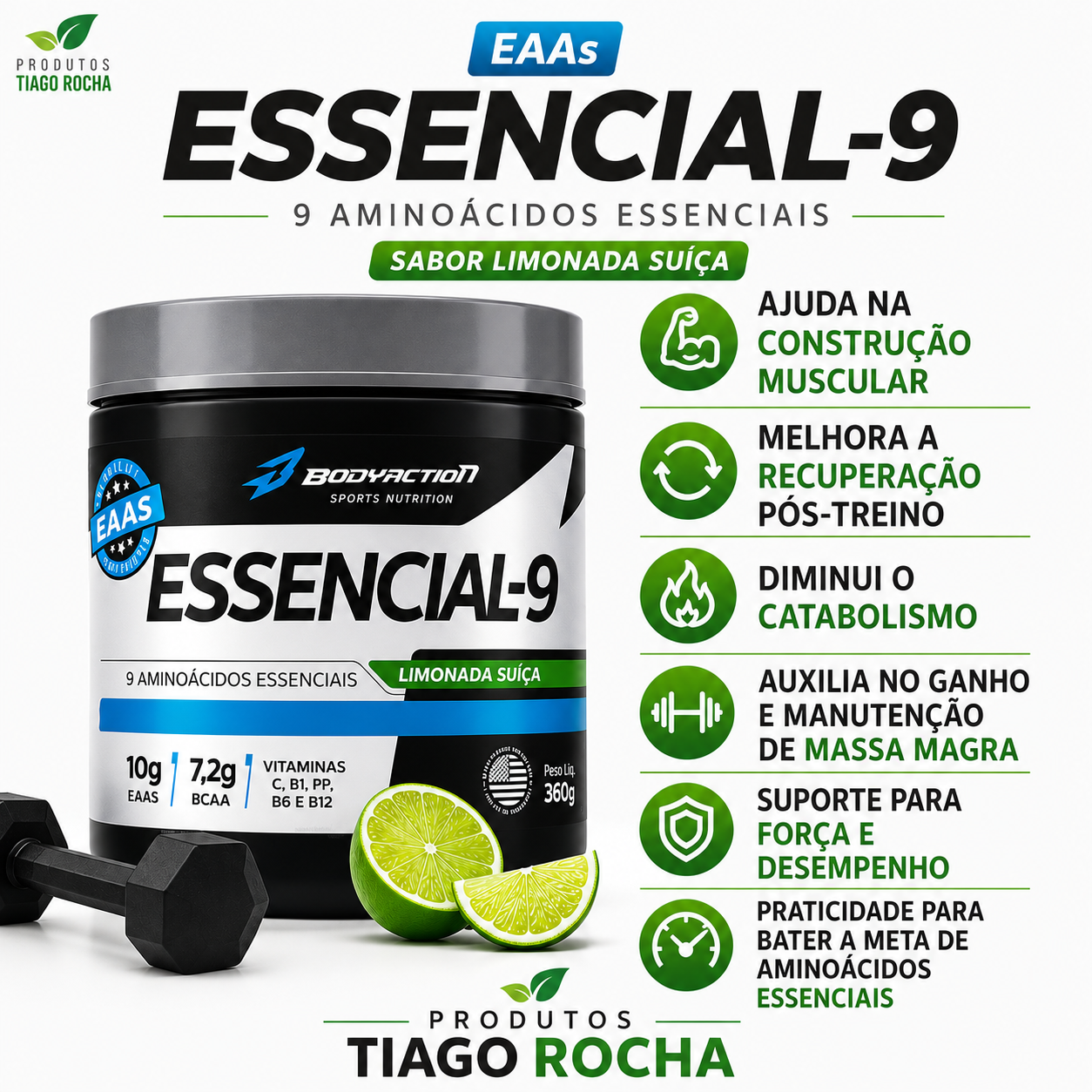 9 aminoácidos essenciais 225g limonada
