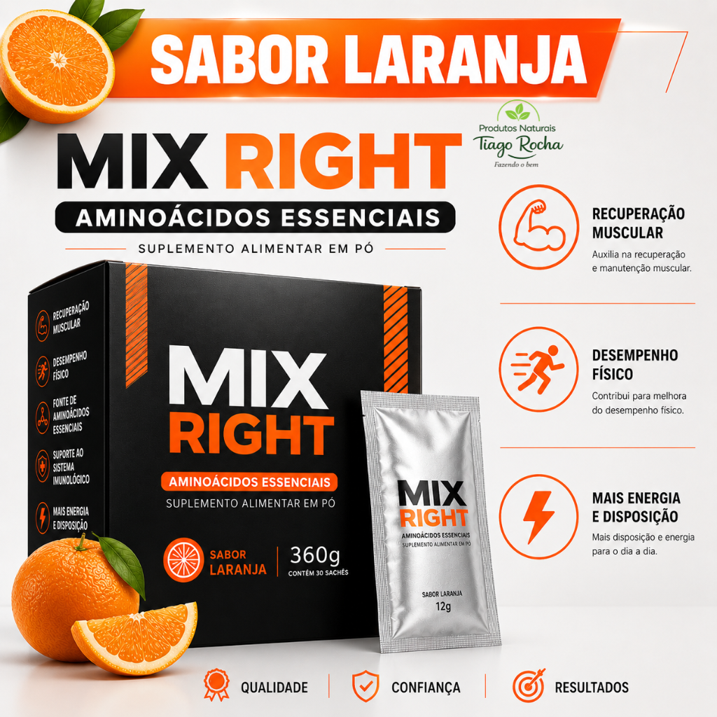 Mix Right- Aminoácidos Essenciais Sabor Laranja 30 sachês 12g