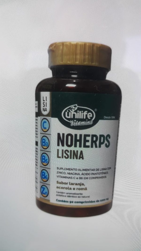 Lisina Noherps 1200mg Unilife Sabor Laranja Acerola RomãLisina Noherps 1200mg Unilife Sabor Laranja Acerola Romã Novo | +100 vendidos Lisina Noherps 1200mg Unilife Sabor Laranja Acerola Romã