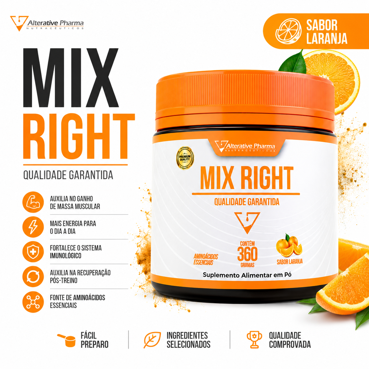 Mix Right - Aminoácidos Essenciais Sabor Laranja 360g