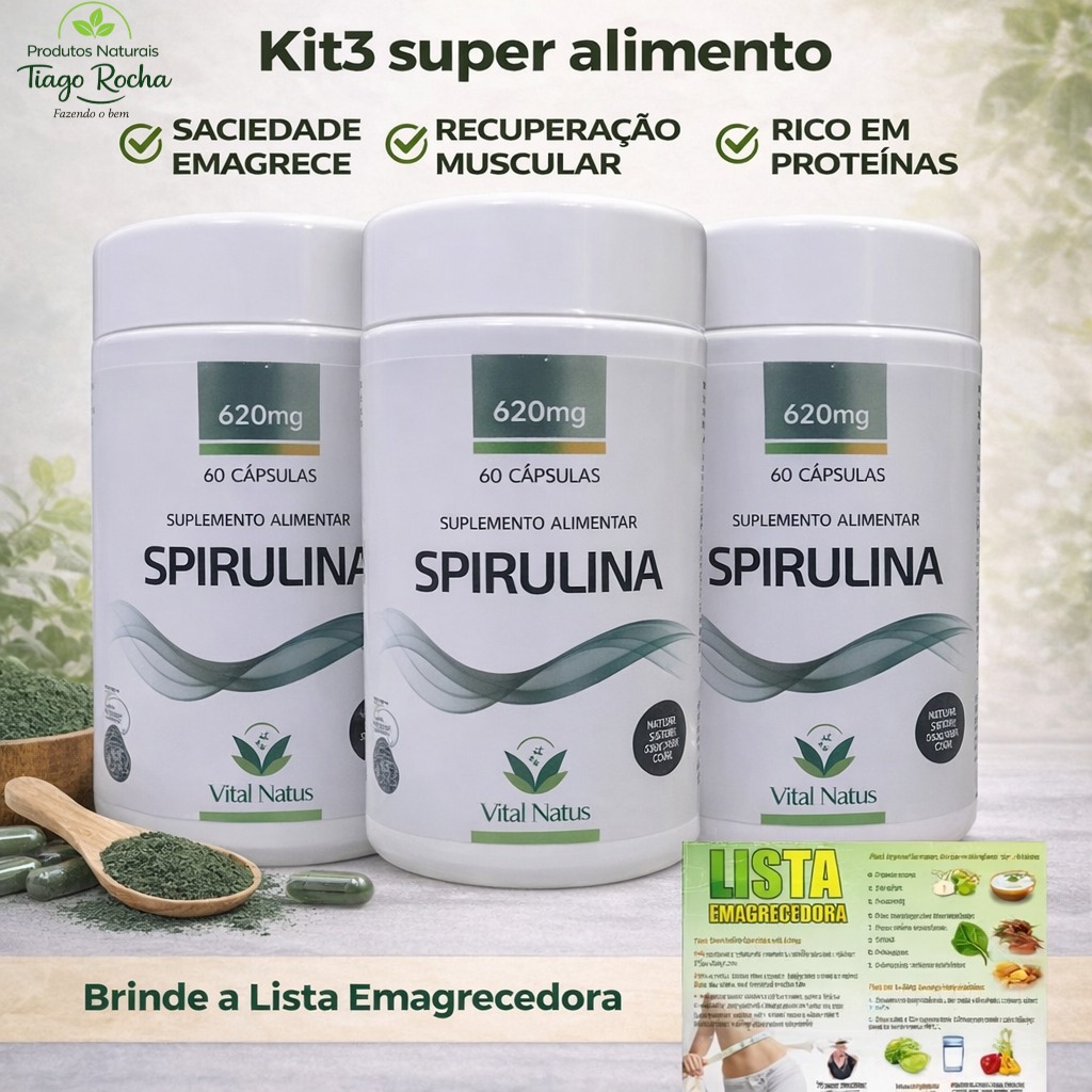 Inibidor apetite Kit3 Spirulina 180 cápsulas 620mg