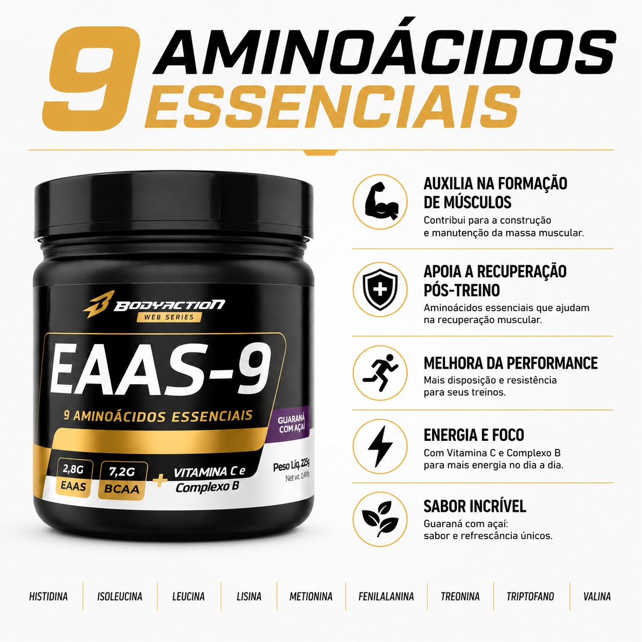 9 Aminoácidos Essenciais 225g Guaraná com Açaí - EAAS-9