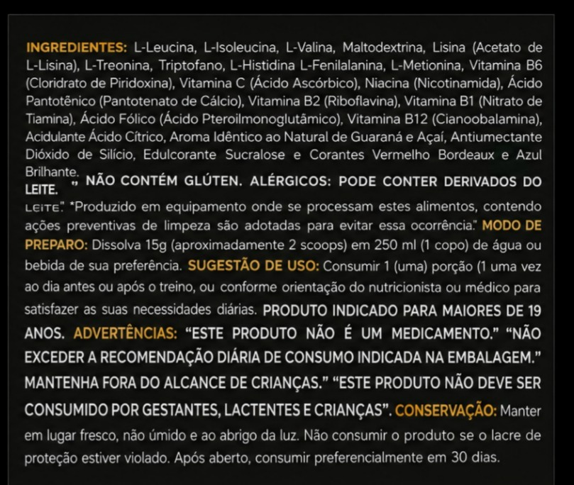 9 Aminoácidos Essenciais 225g Guaraná com Açaí - EAAS-9 - Imagem 3