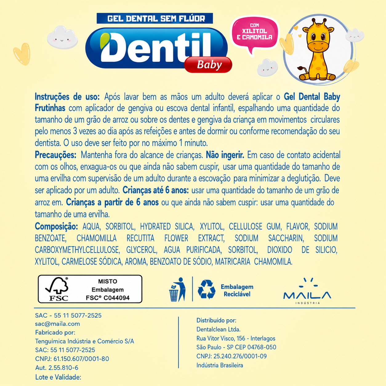Gel Dental Sem Flúor Com Xilitol e Camomila sabor Frutinhas 50g - Linha Infantil - Imagem 2