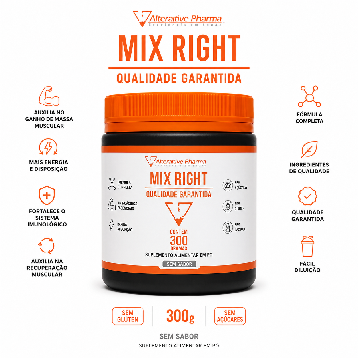 Mix Right - Aminoácidos Essenciais Sem Sabor 300g