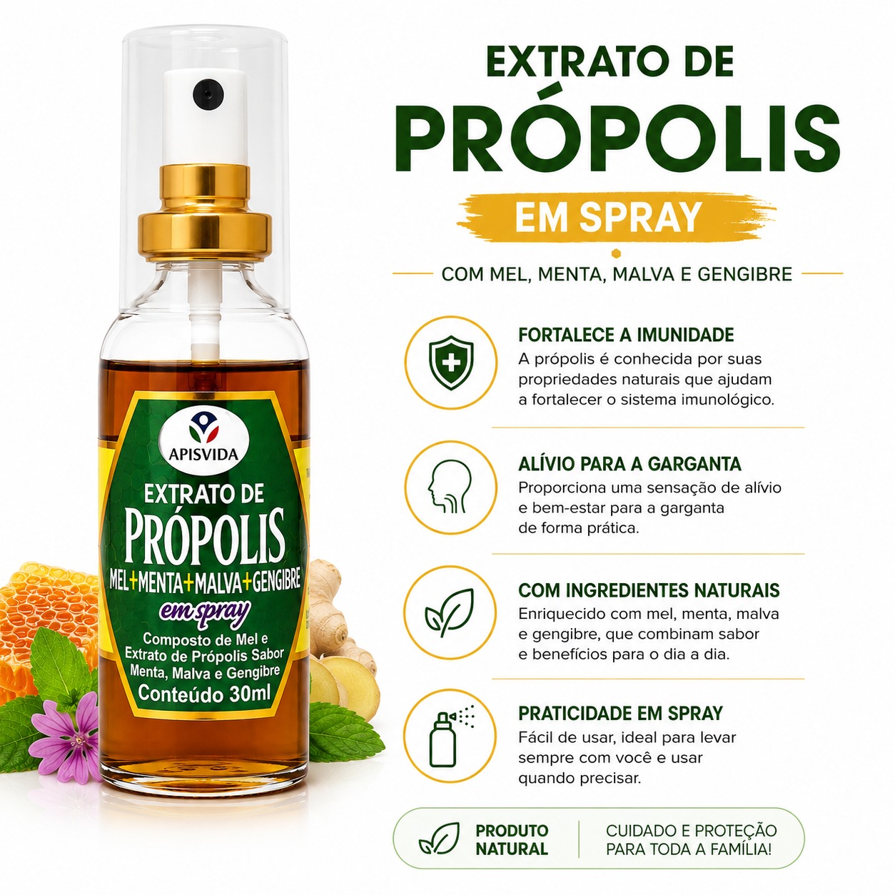 Extrato de Própolis em Spray com Gengibre – 30ml