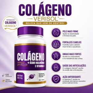 Colágeno Verisol + Ácido Hialurônico + Vitamina C - 500mg 120 cáps