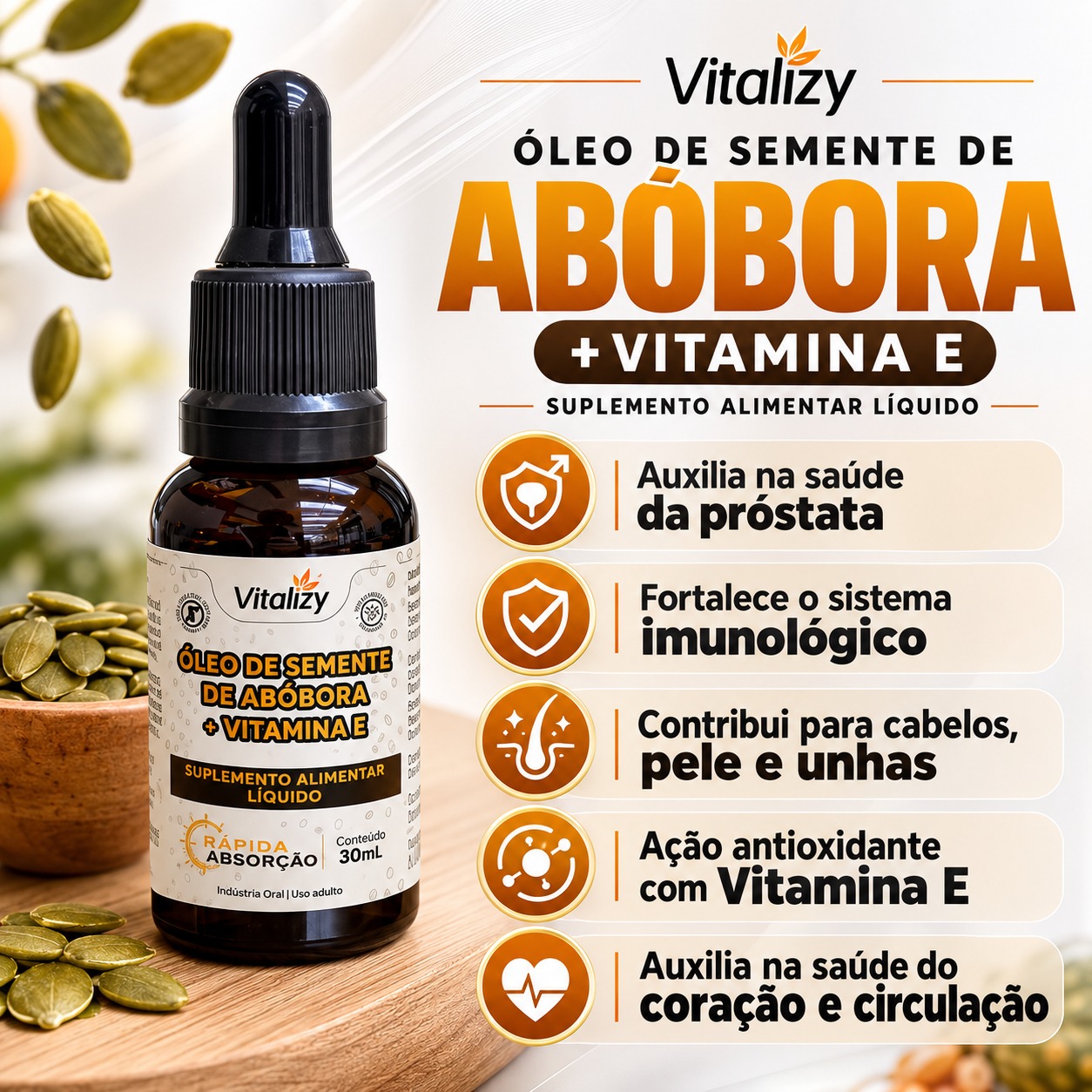 Óleo de Semente de Abóbora + Vitamina E 30ml