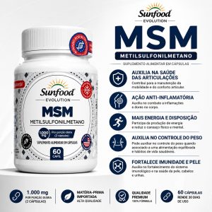 MSM Metilsulfonilmetano 1000mg 60cáps.