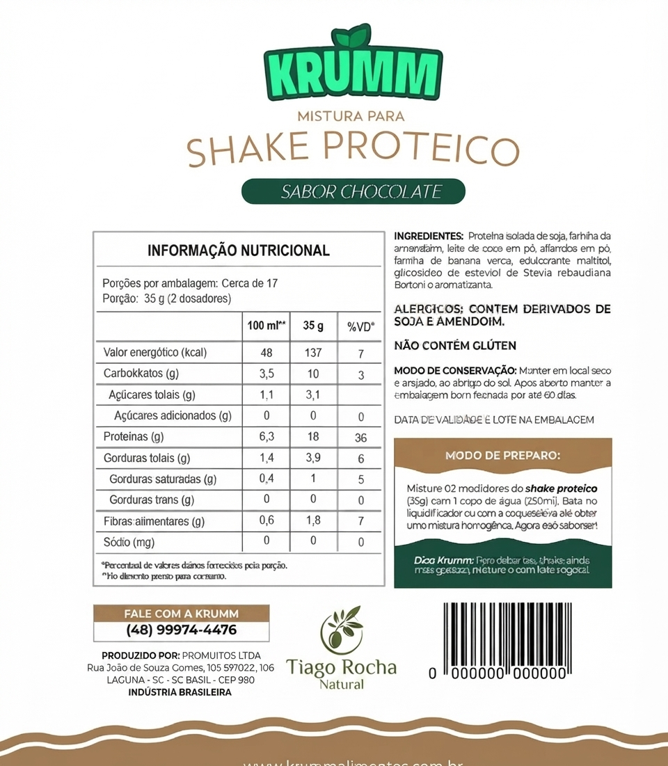 Shake (Whey) Proteico Vegetal chocolate 600g - Imagem 3