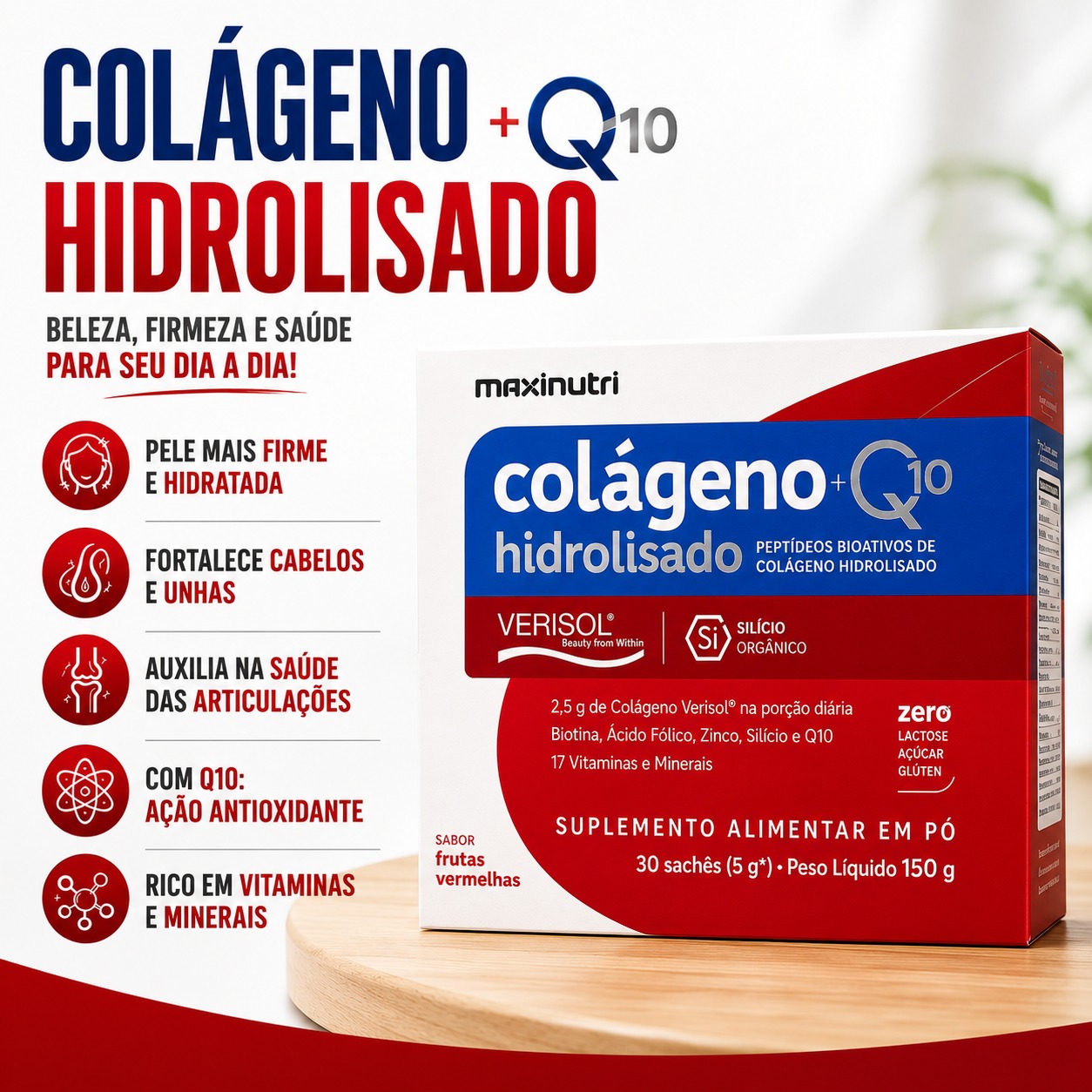 Colágeno Hidrolisado Verisol 150g com 30 saches - Sabor Frutas Vermelhas
