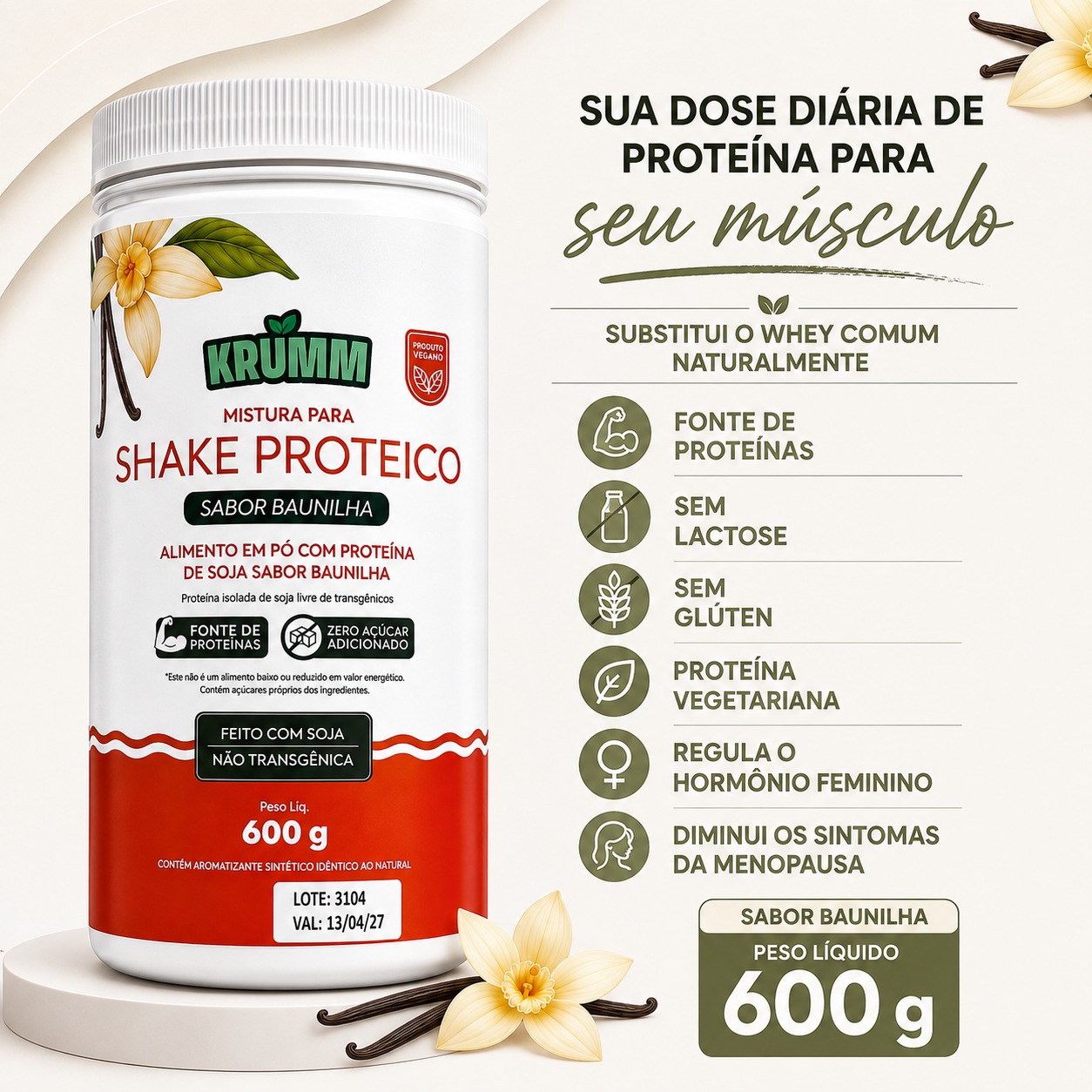 Shake whey Proteico Vegetal baunilha 600g - Imagem 2