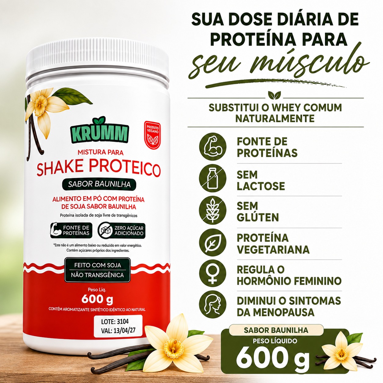 Shake whey Proteico Vegetal baunilha 600g