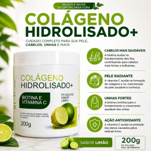 Colágeno Hidrolisado + Biotina e Vitamina C 200g - Sabor Limão