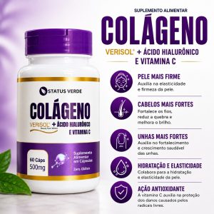 Colágeno Verisol + Ácido Hialurônico + Vitamina C - 500mg 60 cáps