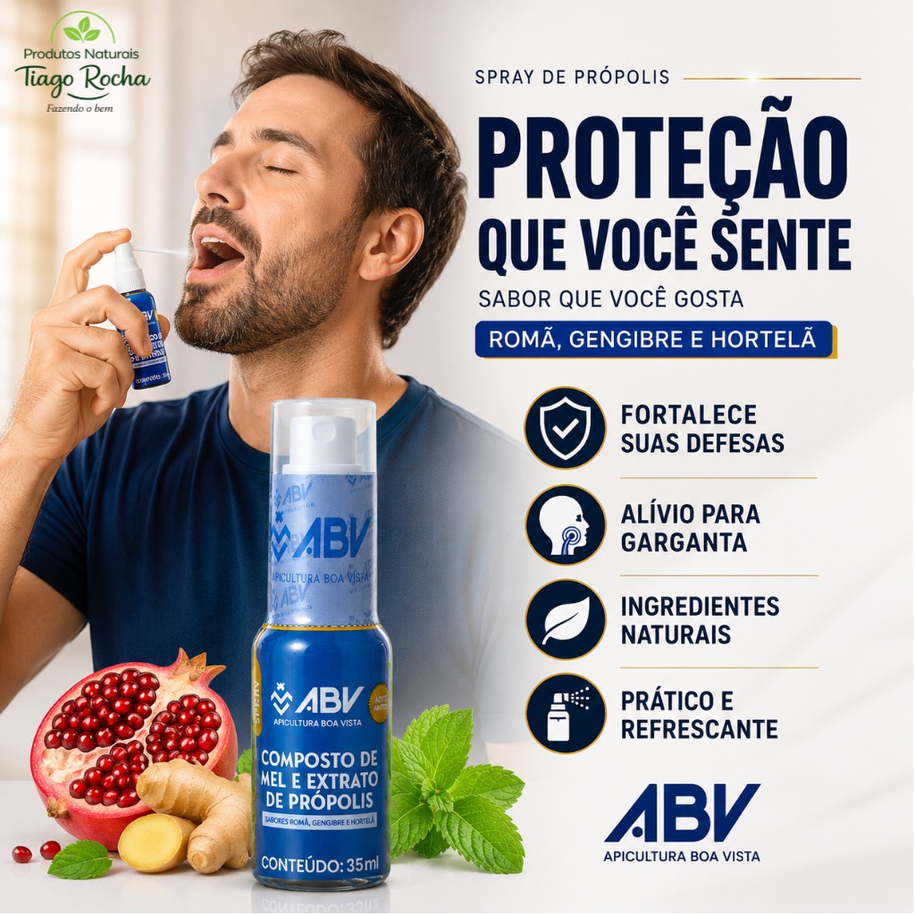 Spray de Própolis com Mel - Sabor Romã, Gengibre e Hortelã 35ml