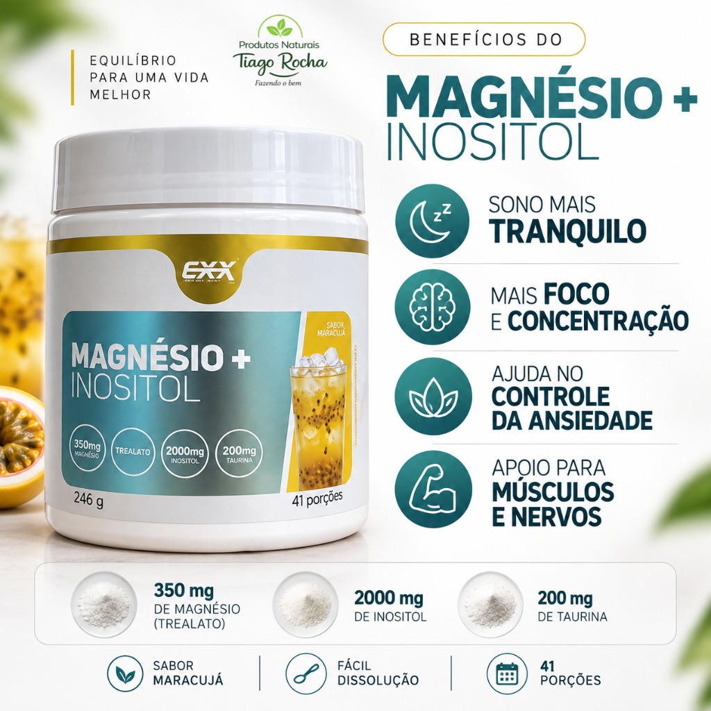 Magnésio + Inositol – Sabor Maracujá 246g 41 Porções