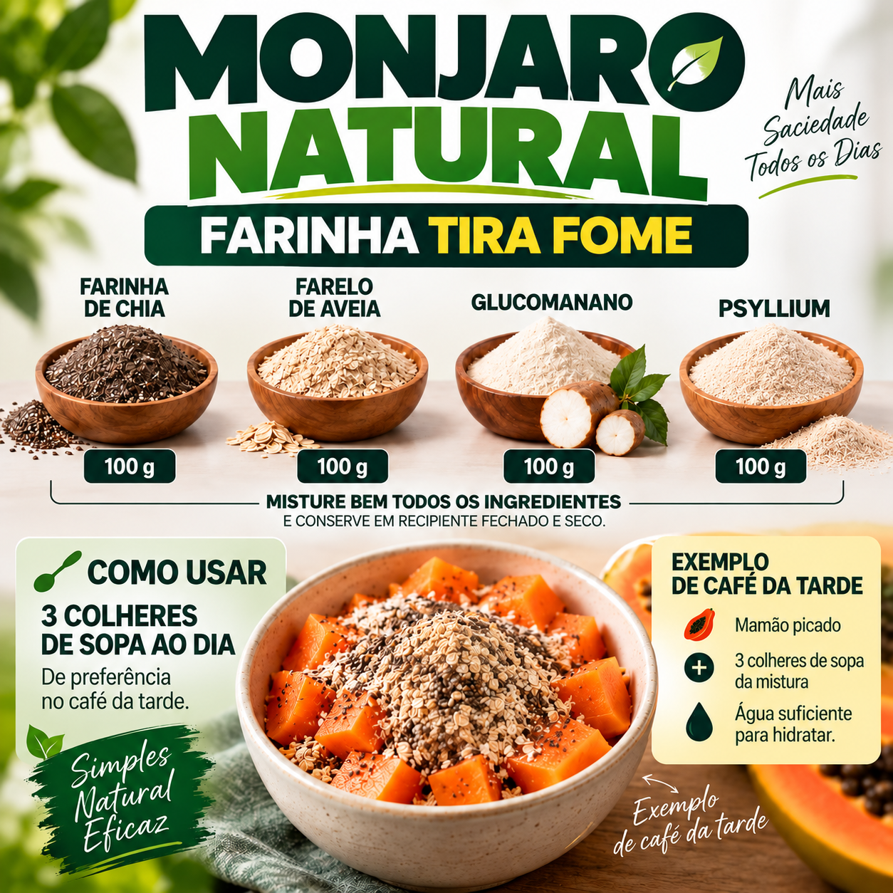 Farinha Tira Fome Tiago Rocha 400g Mounjaro Natural - Imagem 2