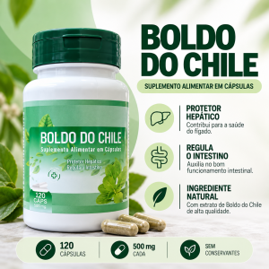 Boldo do Chile – Digestão, Fígado, Vesícula e Estômago 500mg 120 cáps