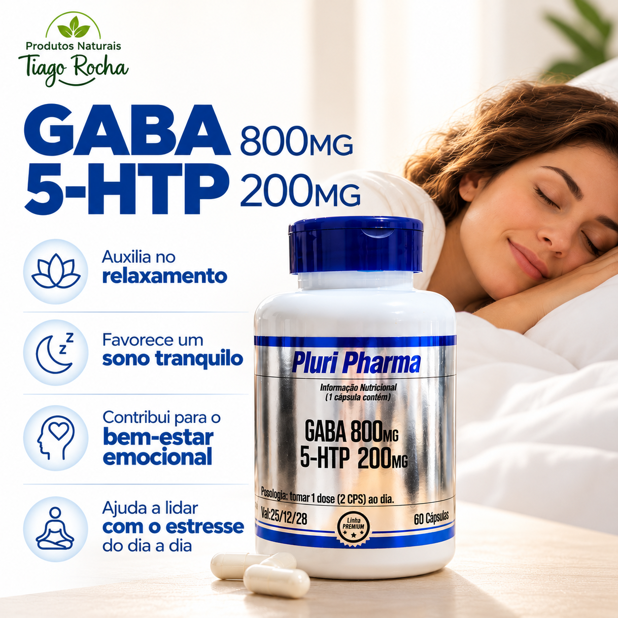 GABA 800mg 5HTP 200mg Sono e humor