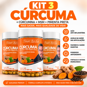 Kit3 Unidades Cúrcuma + MSM + Pimenta Preta 180 cáps.