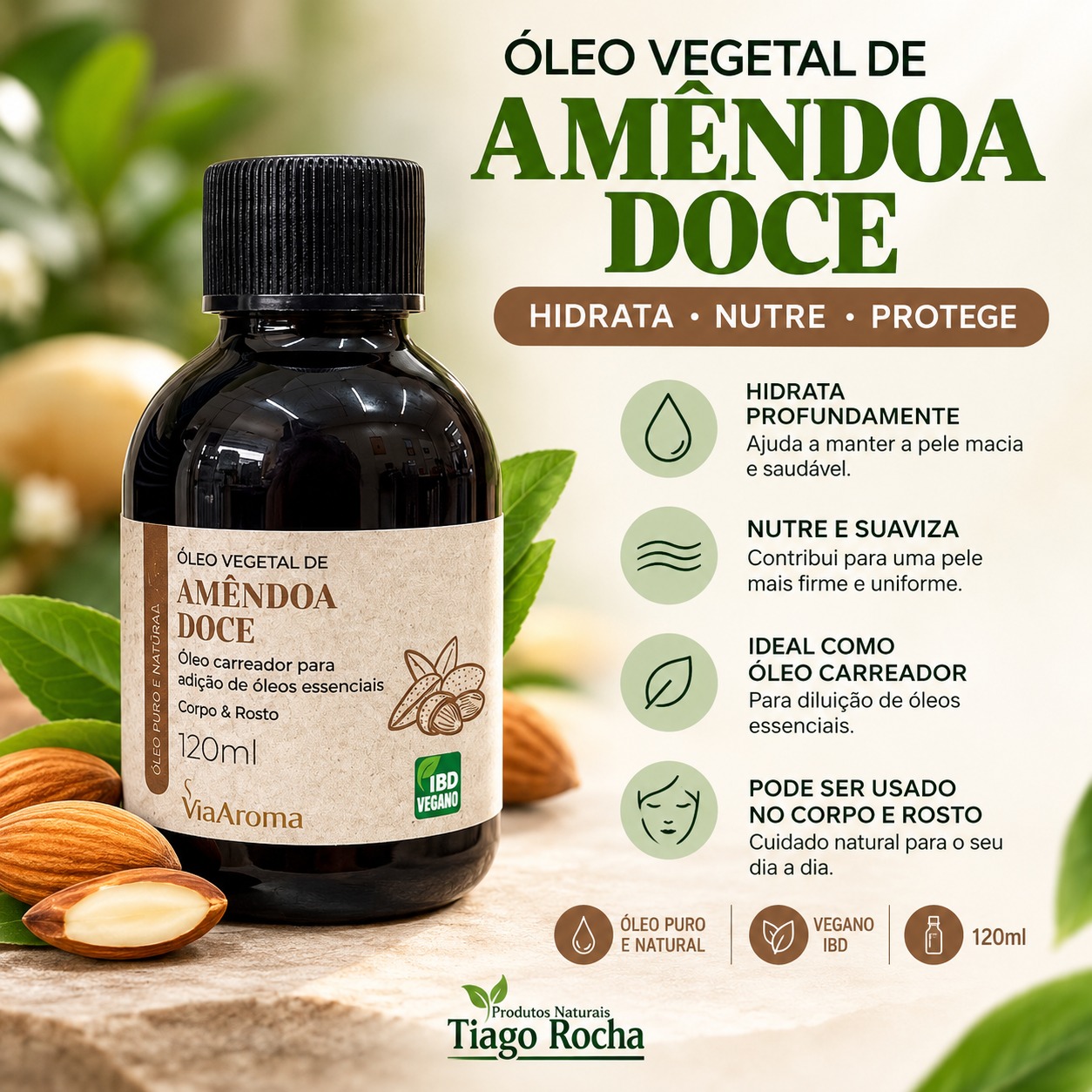 Óleo Vegetal de Amêndoa Doce – Hidratação, Nutrição e Proteção da Pele 120ml