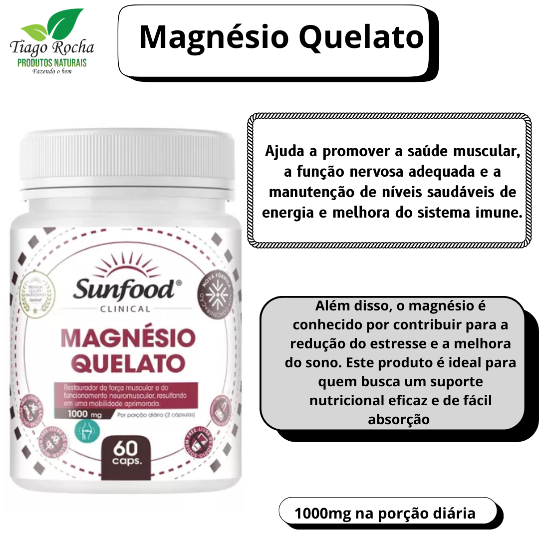 Magnésio Quelato 60 Cápsulas 1000mg