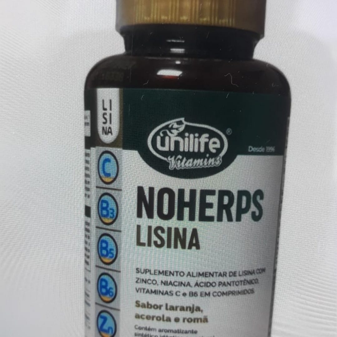 Lisina Noherps 1200mg Unilife Sabor Laranja Acerola RomãLisina Noherps 1200mg Unilife Sabor Laranja Acerola Romã Novo | +100 vendidos Lisina Noherps 1200mg Unilife Sabor Laranja Acerola Romã
