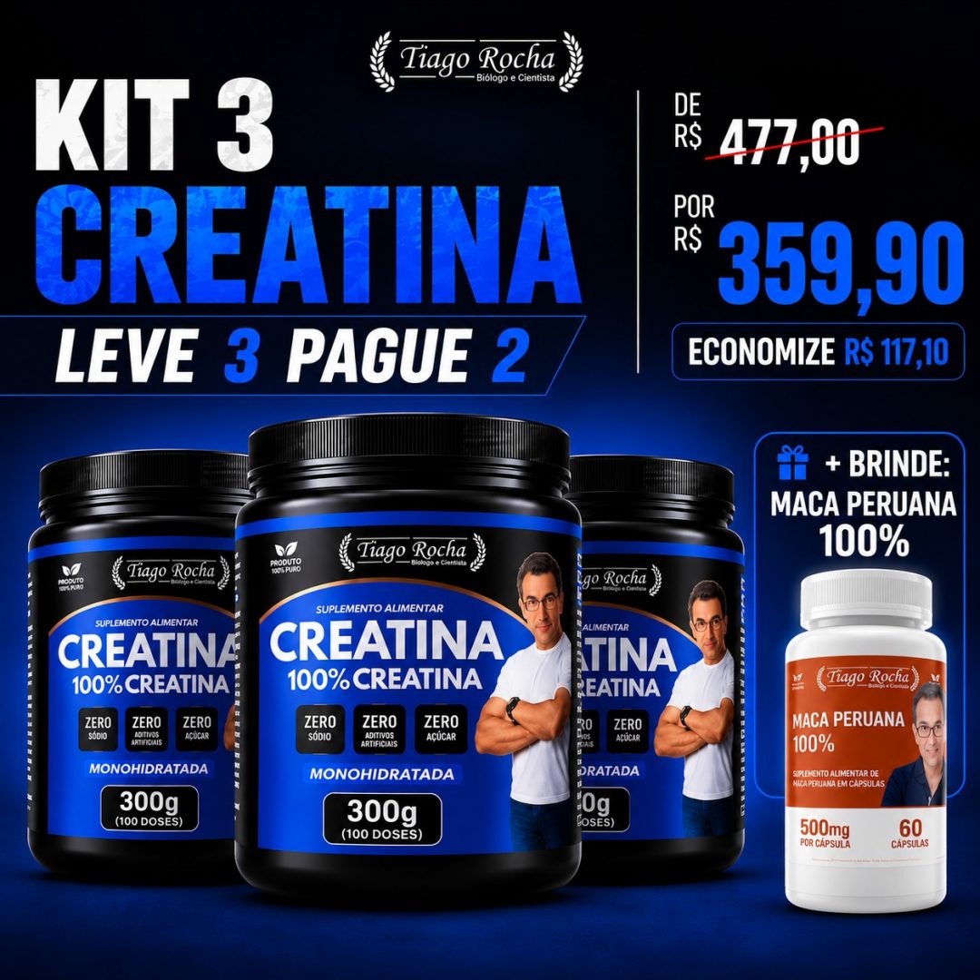 kit3 potes Creatina Tiago Rocha 300g cada pote